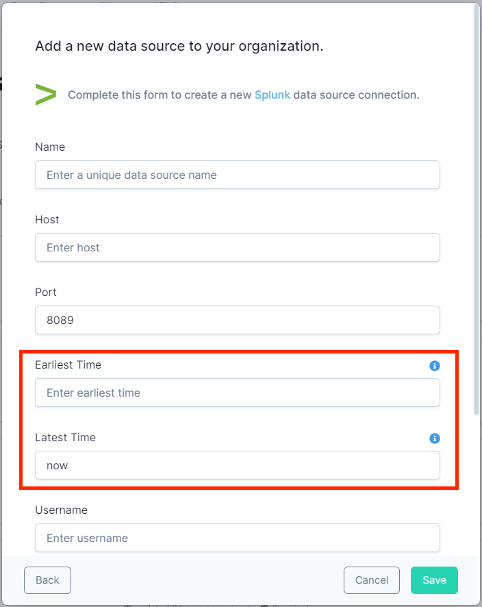 Splunk Data Source Form