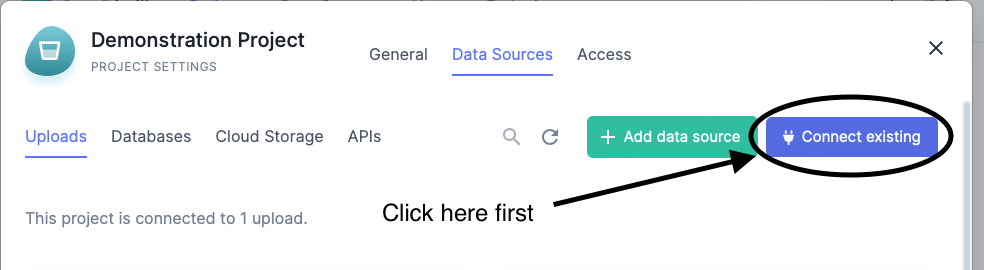 Connecting Existing Data Source to a Project