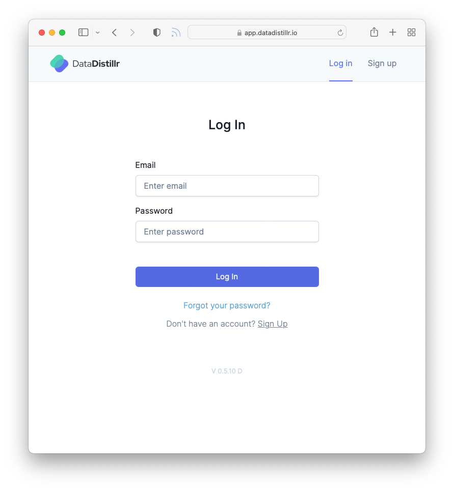 Log in to DataDistillr
